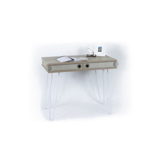 English Elm Lora Modern Desk With Metal Legs - Stylish 2-Tier Workspace Solution For Home Offices & Small Rooms B029119513
