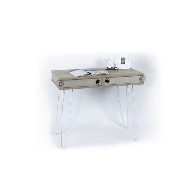 English Elm Lora Modern Desk With Metal Legs - Stylish 2-Tier Workspace Solution For Home Offices & Small Rooms B029119513