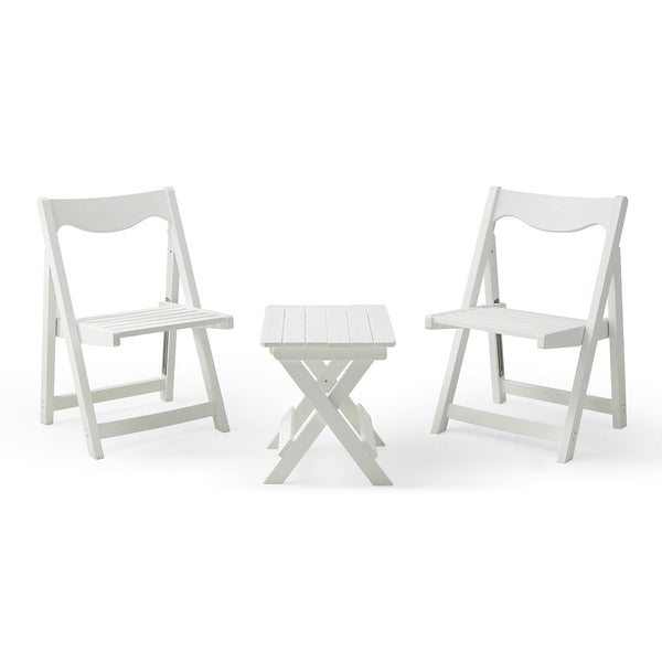 English Elm HIPS Foldable Bistro Set with 2 Chairs & Rectangular Table, Weatherproof HIPS/HDPE, No Assembly Needed W1209107731