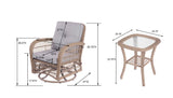 English Elm 3 Pieces Outdoor Wicker Swive Rocking Chair Set, Patio Bistro Sets With 2 Rattan Rocker Chairs and Glass Coffee Table For Backyard