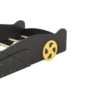 English Elm Twin Race Car-Shaped Platform Bed with Wheels, Built-In Storage & Safety Rails for Kids Black WF305759AAB