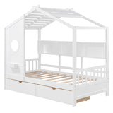 Hearth and Haven Wooden Twin Size House Bed with 2 Drawers, Kids Bed with Storage Shelf HL000051AAK HL000051AAK