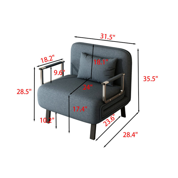 English Elm 31.5″ Convertible Chair Bed — Tri-Fold Lounge Sofa with Adjustable Backrest, Pillow & Steel Frame for Home Comfort W1767106626