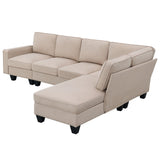 Hearth and Haven Zachary 5-Piece L-Shaped Sectional Sofa Set with Ottoman, Khaki GS000088AAA