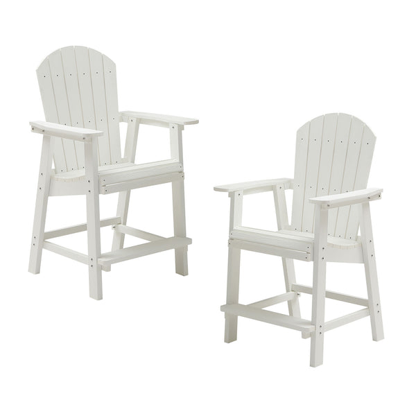 English Elm HIPS Adirondack Bar Chair Set of 2 with Armrests & Double Tray, Weatherproof White Patio Stools W1209107719