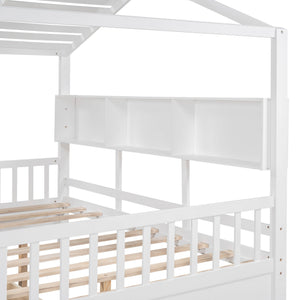 English Elm Wooden Full Size House Bed with Roof and Built-In Shelf, 2 Underbed Drawers, Sturdy Pine Frame 78" L White 57 L x 18.2 W x 6 H N733S308487K