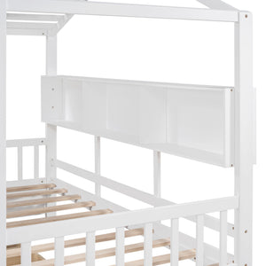 English Elm Wooden Twin House Bed with Roof and Built-In Shelf Plus Two Underbed Drawers for Kids Playful Retreat White 41.65 L x 18.25 W x 6 H N733S308483K