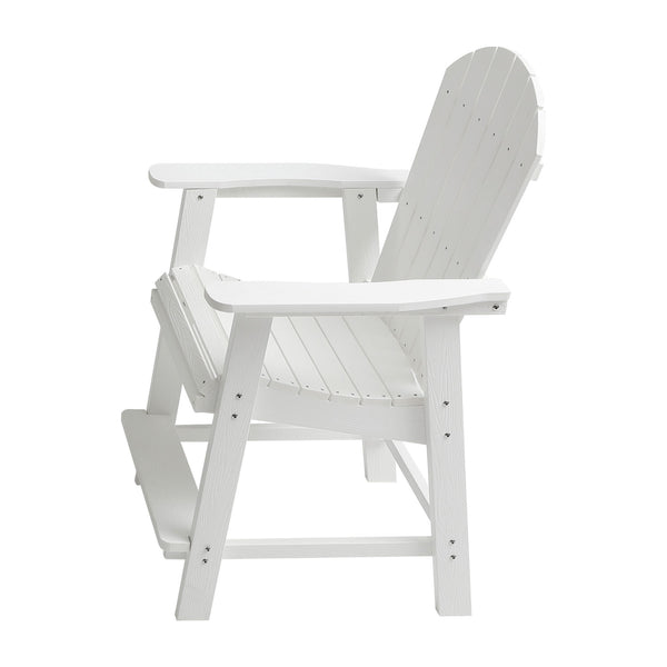 English Elm HIPS Adirondack Bar Chair Set of 2 with Armrests & Double Tray, Weatherproof White Patio Stools W1209107719