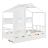Hearth and Haven Wooden Twin Size House Bed with 2 Drawers, Kids Bed with Storage Shelf HL000051AAK HL000051AAK