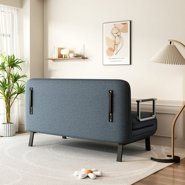 English Elm 55″ Convertible Chair Bed with Adjustable Backrest, Velvet Tri-Fold Sleeper Sofa, 18.1" Seat Height, Sturdy Iron Frame, Blue-Grey Comfort W1767106624