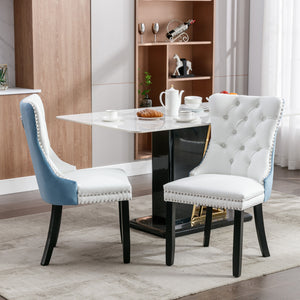 English Elm A&A Modern Nikki Tufted Dining Chairs Set of 2 — White PU & Light Blue Velvet, Nailhead Trim, Solid Wood W1143111918