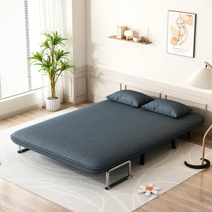English Elm 55″ Convertible Chair Bed with Adjustable Backrest, Velvet Tri-Fold Sleeper Sofa, 18.1" Seat Height, Sturdy Iron Frame, Blue-Grey Comfort W1767106624