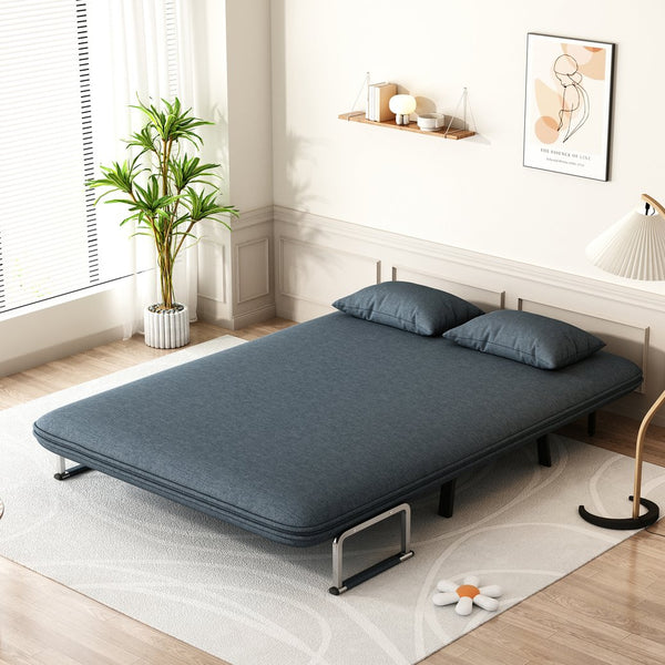 English Elm 55″ Convertible Chair Bed with Adjustable Backrest, Velvet Tri-Fold Sleeper Sofa, 18.1" Seat Height, Sturdy Iron Frame, Blue-Grey Comfort W1767106624