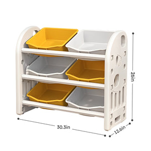 English Elm Kids Toy Storage Organizer with 6 Bins for Playroom Nursery Bedroom Durable HDPE Shelves Safe Rounded Edges Yellow W509107488