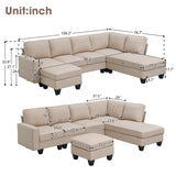 Hearth and Haven Zachary 5-Piece L-Shaped Sectional Sofa Set with Ottoman, Khaki GS000088AAA