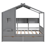 Hearth and Haven Wooden Full Size House Bed with 2 Drawers, Kids Bed with Storage Shelf HL000052AAE HL000052AAE