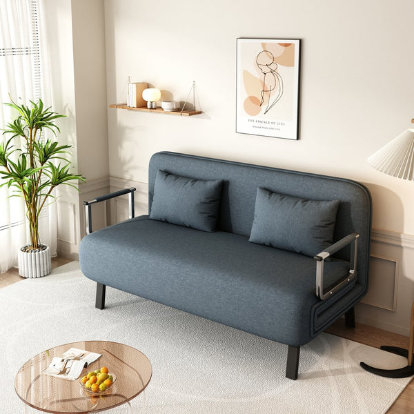 English Elm 55″ Convertible Chair Bed with Adjustable Backrest, Velvet Tri-Fold Sleeper Sofa, 18.1" Seat Height, Sturdy Iron Frame, Blue-Grey Comfort W1767106624