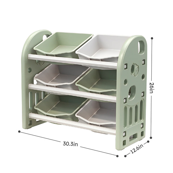 English Elm Kids Toy Storage Organizer with 6 Bins for Playroom Nursery Bedroom Durable HDPE Shelves Safe Rounded Edges Green W509107489