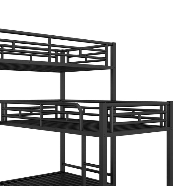 English Elm L-shaped Metal Triple Twin Bunk Bed Black with Integrated Ladder, Full-Guardrails, Metal Slats, No Box Spring Needed MF285891AAB