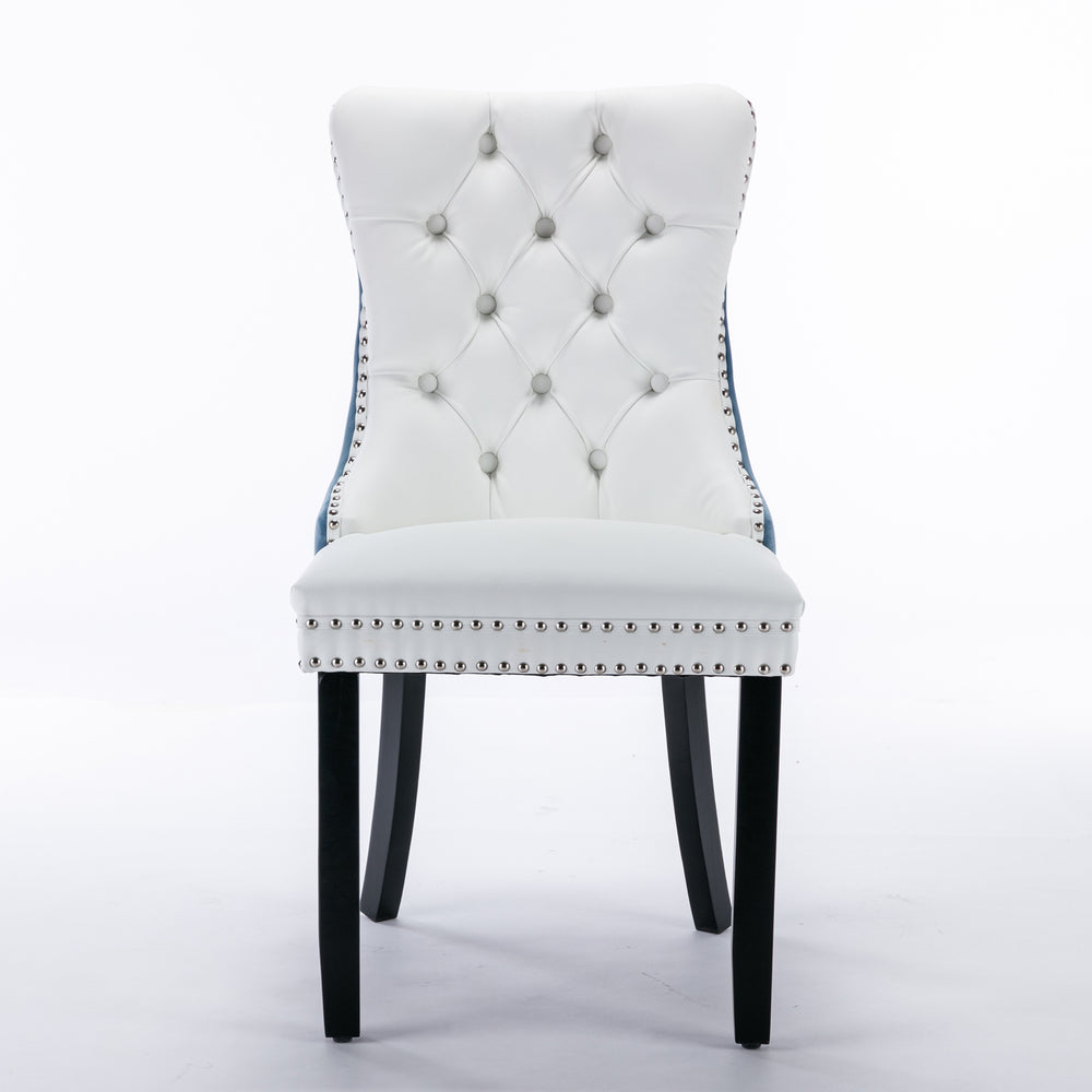English Elm A&A Modern Nikki Tufted Dining Chairs Set of 2 — White PU & Light Blue Velvet, Nailhead Trim, Solid Wood W1143111918