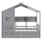 Hearth and Haven Wooden Twin Size House Bed with 2 Drawers, Kids Bed with Storage Shelf HL000051AAE HL000051AAE