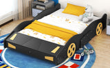 Hearth and Haven Race Car Shaped Full Bed with Wheels and Storage, Black and Yellow