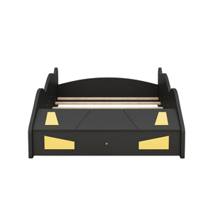 English Elm Twin Race Car-Shaped Platform Bed with Wheels, Built-In Storage & Safety Rails for Kids Black WF305759AAB
