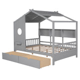 Hearth and Haven Wooden Full Size House Bed with 2 Drawers, Kids Bed with Storage Shelf HL000052AAE HL000052AAE