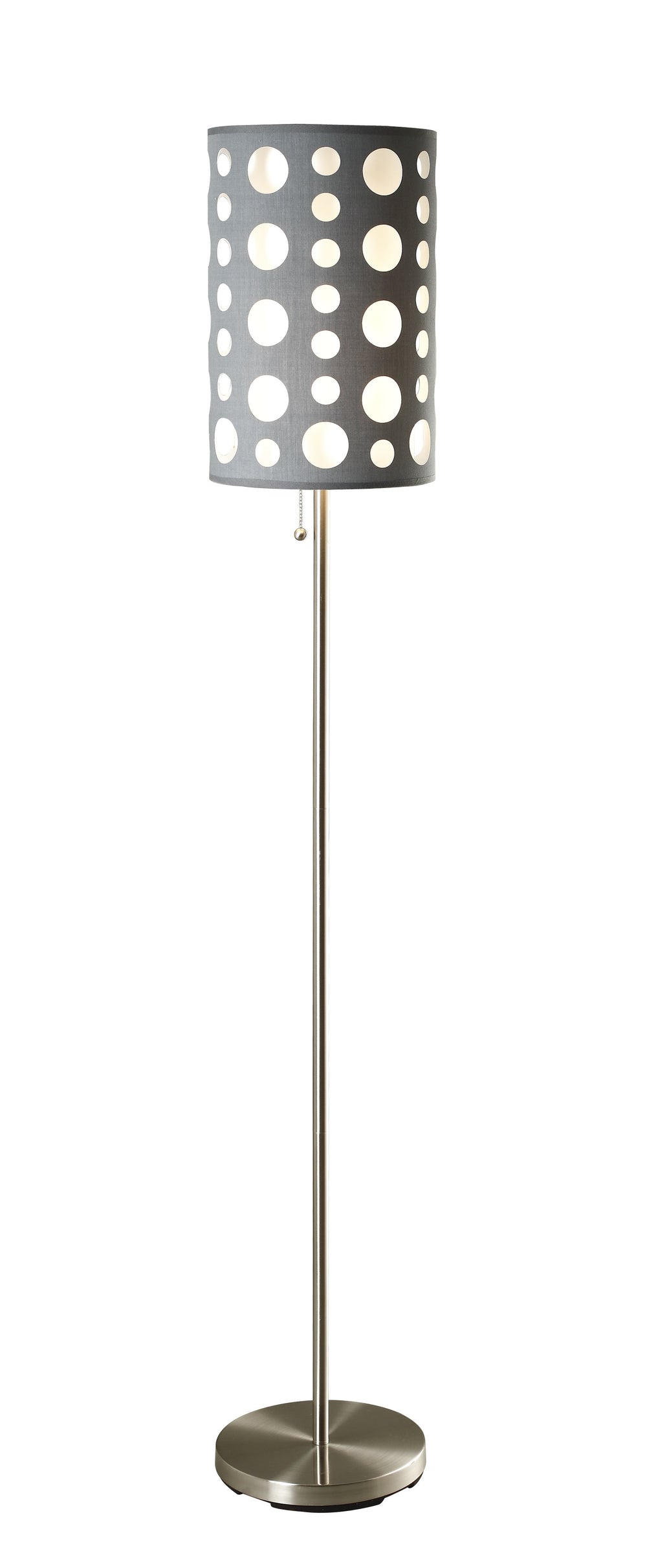 English Elm 62"H Retro Floor Lamp Grey/White Two-Layer Fabric Shade Metal Chrome Frame Pull-Chain, UL Listed B080119514