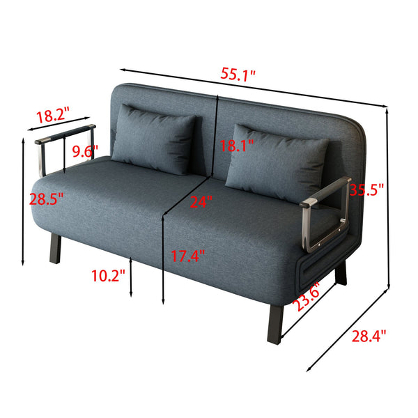 English Elm 55″ Convertible Chair Bed with Adjustable Backrest, Velvet Tri-Fold Sleeper Sofa, 18.1" Seat Height, Sturdy Iron Frame, Blue-Grey Comfort W1767106624
