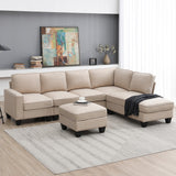 Hearth and Haven Zachary 5-Piece L-Shaped Sectional Sofa Set with Ottoman, Khaki GS000088AAA