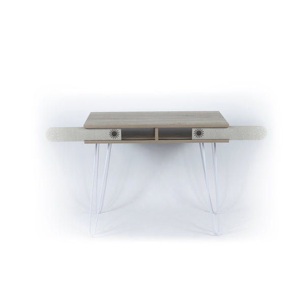 English Elm Lora Modern Desk With Metal Legs - Stylish 2-Tier Workspace Solution For Home Offices & Small Rooms B029119513