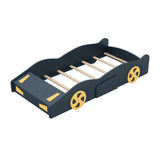 Hearth and Haven Race Car Shaped Twin Bed with Wheels and Storage, Dark Blue and Yellow WF305759AAC