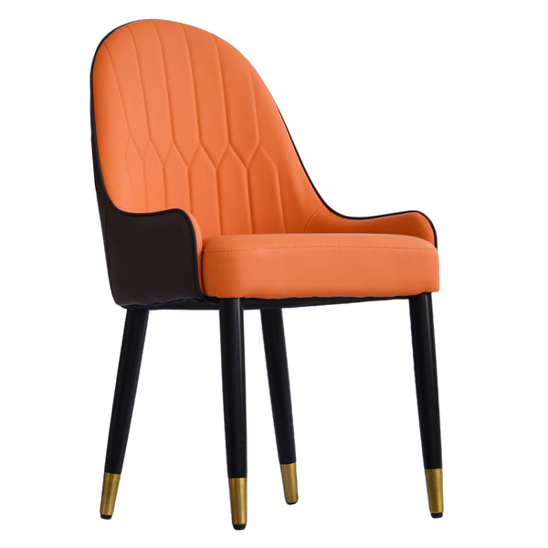English Elm Modern PU sponge-filled dining chair with faux leather, foam comfort, metal legs and 280lb capacity Orange+Dark Brown W1535119450