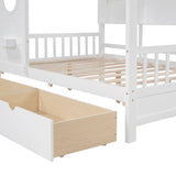 English Elm Wooden Full Size House Bed With 2 Drawers,Kids Bed With Storage Shelf, White