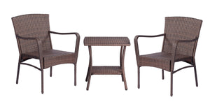 English Elm 3 Pieces Outdoor Seating Group Furniture, Pe Rattan Patio Furniture, Wicker Patio Chairs Set, Patio Bistro Sets, Outdoor Conversation Sets - Brown