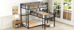 English Elm L-shaped Metal Triple Bunk Bed with Guardrails for Kids Shared Rooms in Matte Black N7090000605B