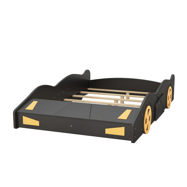 English Elm Full Full Size Race Car-Shaped Platform Bed with Wheels, Built-In Storage, Safety Rails, 400lb Capacity Black WF305760AAB
