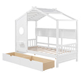 Hearth and Haven Wooden Twin Size House Bed with 2 Drawers, Kids Bed with Storage Shelf HL000051AAK HL000051AAK