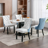 English Elm ,Nikki Collection Modern, High-End Tufted Solid Wood Contemporary Pu and Velvet Upholstered Dining Chair With Wood Legs Nailhead Trim 2- Piece s Set, White+Light Blue, Sw2101Wl