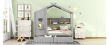 English Elm Wooden Twin Size House Bed With 2 Drawers,Kids Bed With Storage Shelf, Gray