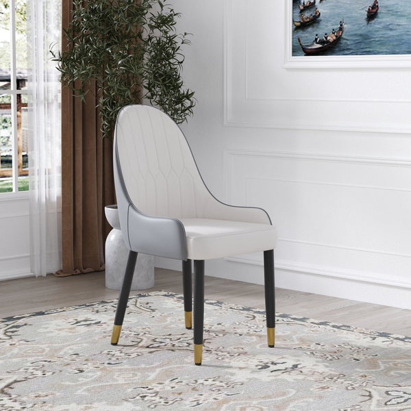 English Elm Modern PU sponge-filled dining chair with faux leather, foam comfort, metal legs and 280lb capacity White+gray W1535119451