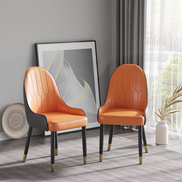 English Elm Modern PU sponge-filled dining chair with faux leather, foam comfort, metal legs and 280lb capacity Orange+Dark Brown W1535119450