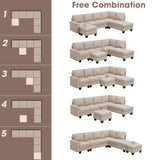 Hearth and Haven Zachary 5-Piece L-Shaped Sectional Sofa Set with Ottoman, Khaki GS000088AAA