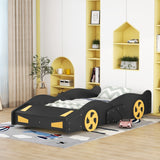 Hearth and Haven Race Car Shaped Twin Bed with Wheels and Storage, Black and Yellow WF305759AAB