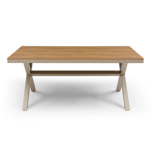 English Elm 70.87inch Aluminum Outdoor Dining Table with X-Shape Legs, Teak Finish for 6-8, Weather-Resistant Patio W1209107730