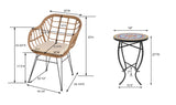 English Elm 3 Pieces Outdoor Conversation Set, Patio Bistro Sets With 2 Pe Wicker Chairs and Coffee Table For Backyard