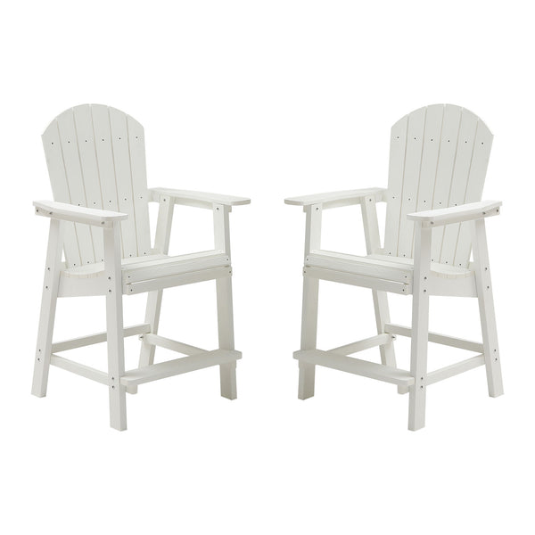 English Elm HIPS Adirondack Bar Chair Set of 2 with Armrests & Double Tray, Weatherproof White Patio Stools W1209107719