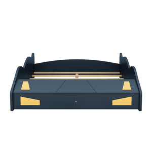 English Elm Full Full Size Race Car-Shaped Platform Bed with Wheels, Built-In Storage, Safety Rails, 400lb Capacity Dark Blue WF305760AAC