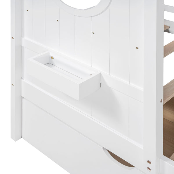 English Elm Wooden Twin House Bed with Roof and Built-In Shelf Plus Two Underbed Drawers for Kids Playful Retreat White 41.65 L x 18.25 W x 6 H N733S308483K